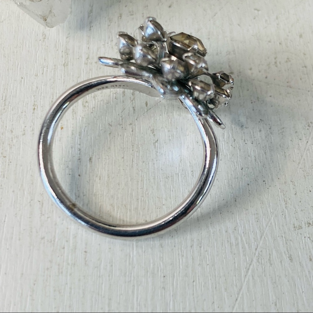 SOLD Vintage Rhinestone Flower Cocktail Ring Adjustable - Picture 5 of 13